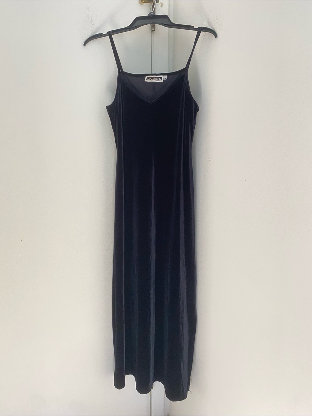 Vintage 1990s Black Velvet Slip Dress Spaghetti Strap V-neck Goth Witchy CBK